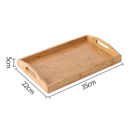 Bandeja rectangular de madera de bambú con asas decorativa en tamaños combinables