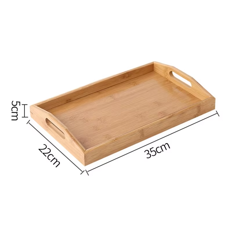 Bandeja rectangular de madera de bambú con asas decorativa en tamaños combinablesBandejas