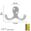 Double matte silver hook for screwing with included screws.