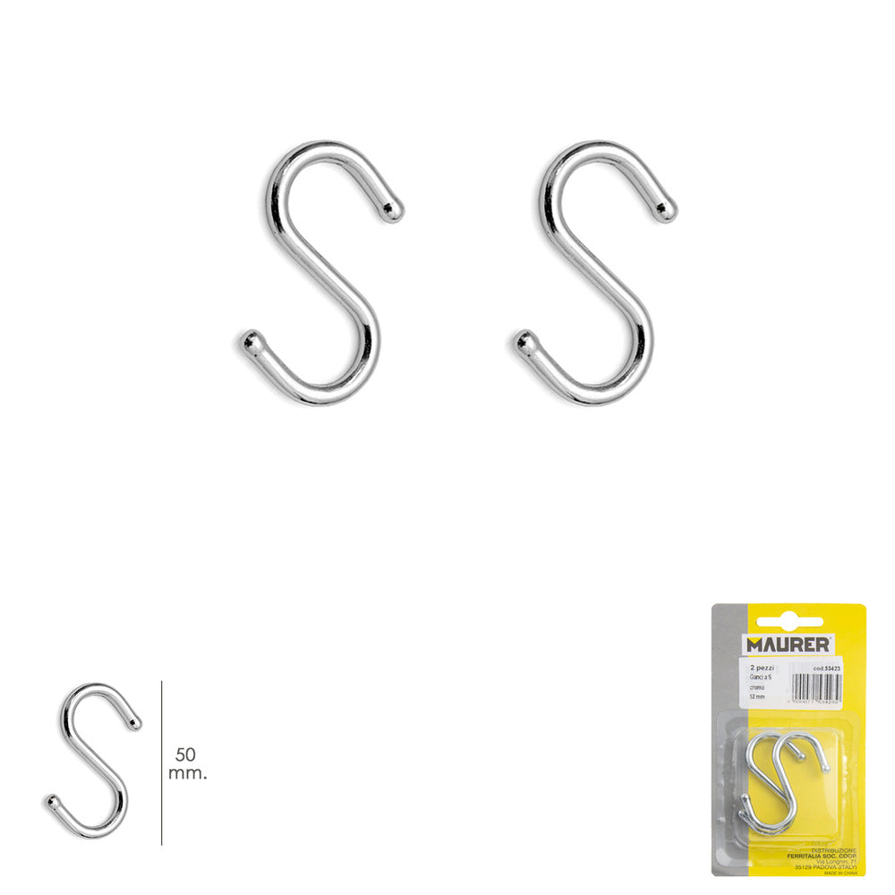 "S" Hook 50mm chrome-plated (blister 2 pieces) domestic use