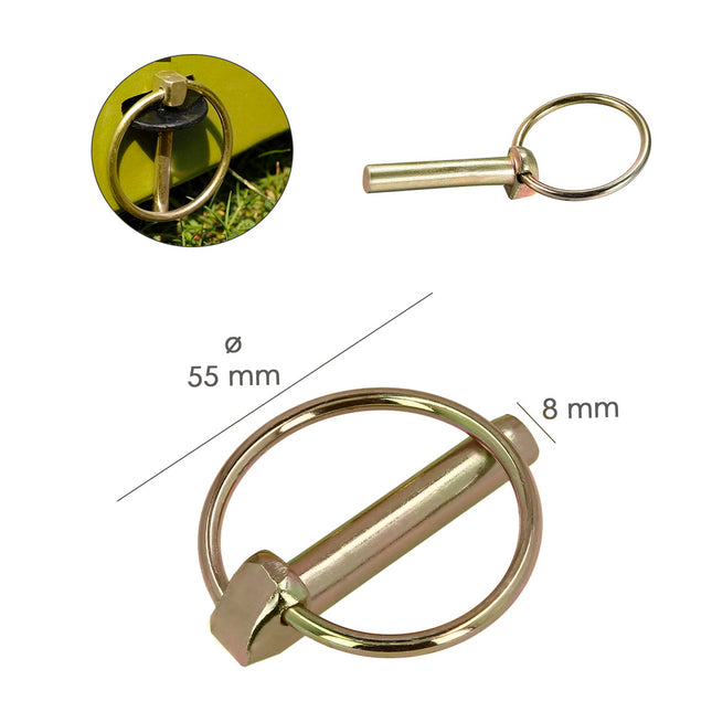 Pasador anilla  ø 8 x 55 mm. acero zincado, pasadores anillas, pasador remolque, pasador tractor, pasador bulones tractor