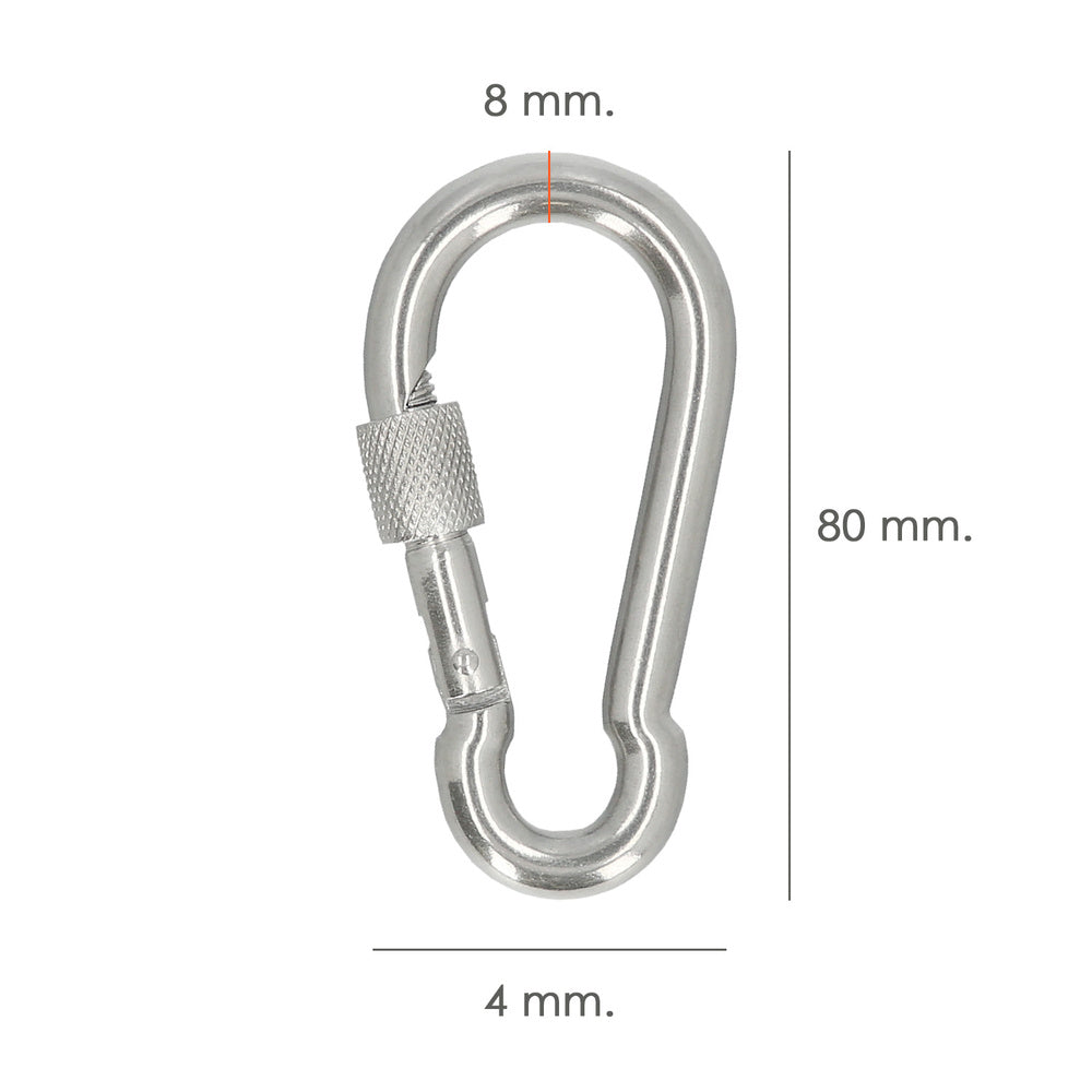 Stainless steel carabiner with safety lock 80x8 for domestic use