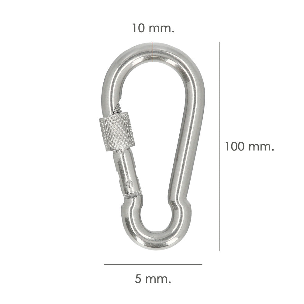 Stainless steel firemen's carabiner with safety lock 100x10 household use