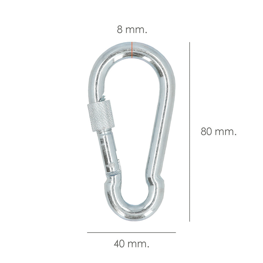Carabiner with safety lock, 8x80mm, for household use