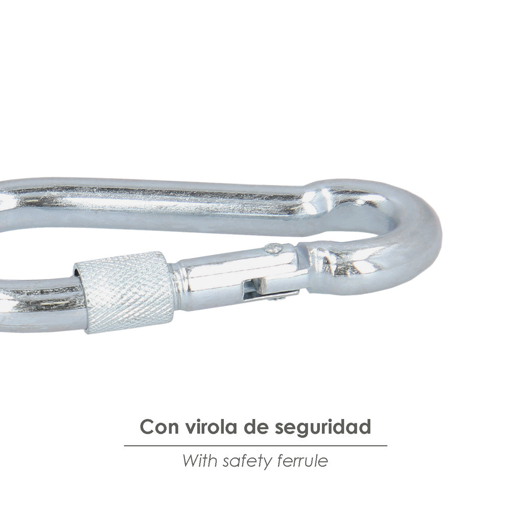 Carabiner with safety lock, 8x80mm, for household use