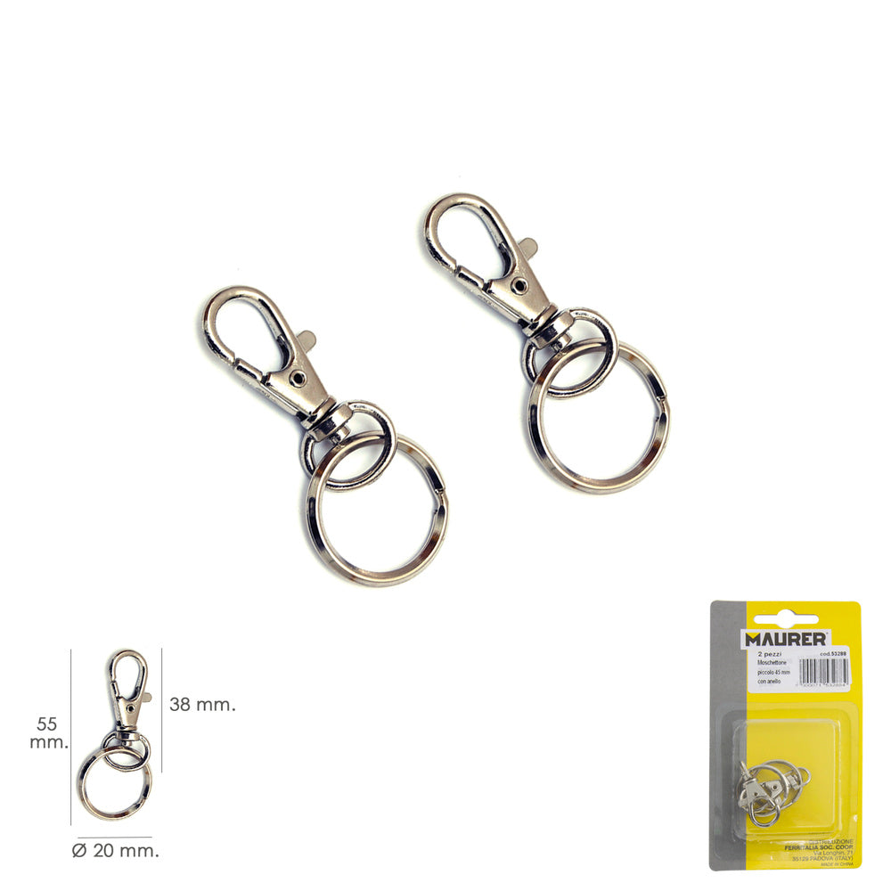 Carabiner spring with ring 45 mm blister 2 pieces