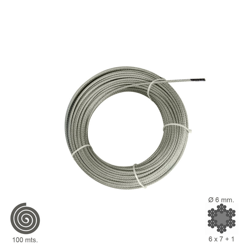 Cable galvanizado   6 mm. (rollo 100 metros) no elevacion