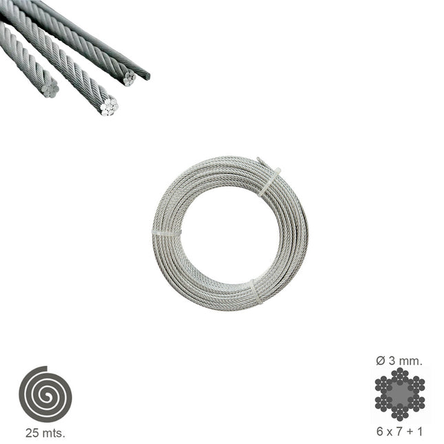 Cable galvanizado   3 mm. (rollo 25 metros) no elevacion