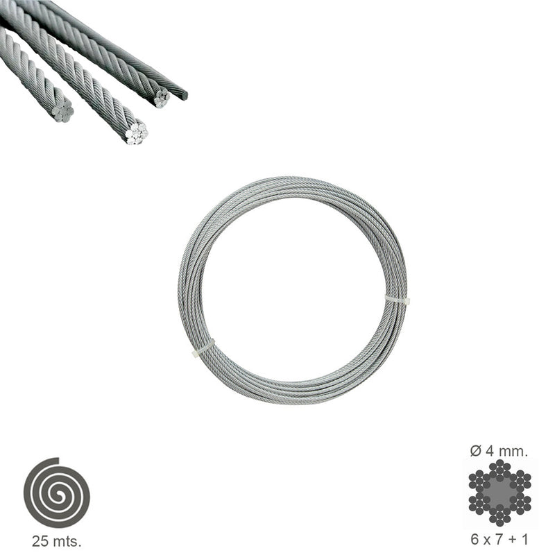 Cable galvanizado   4 mm. (rollo 25 metros) no elevacion