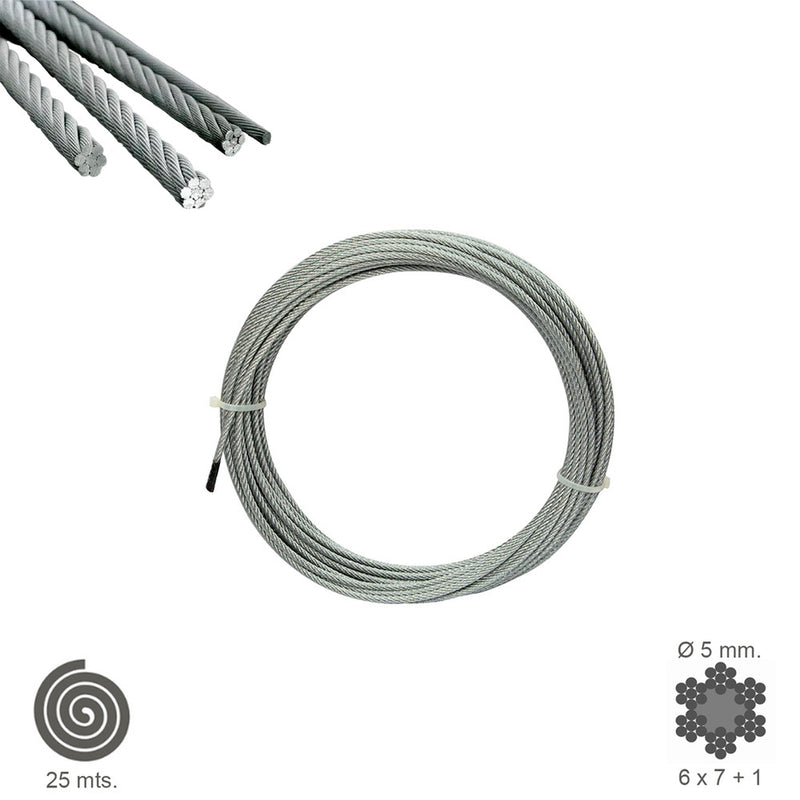 Cable galvanizado   5 mm. (rollo 25 metros) no elevacion