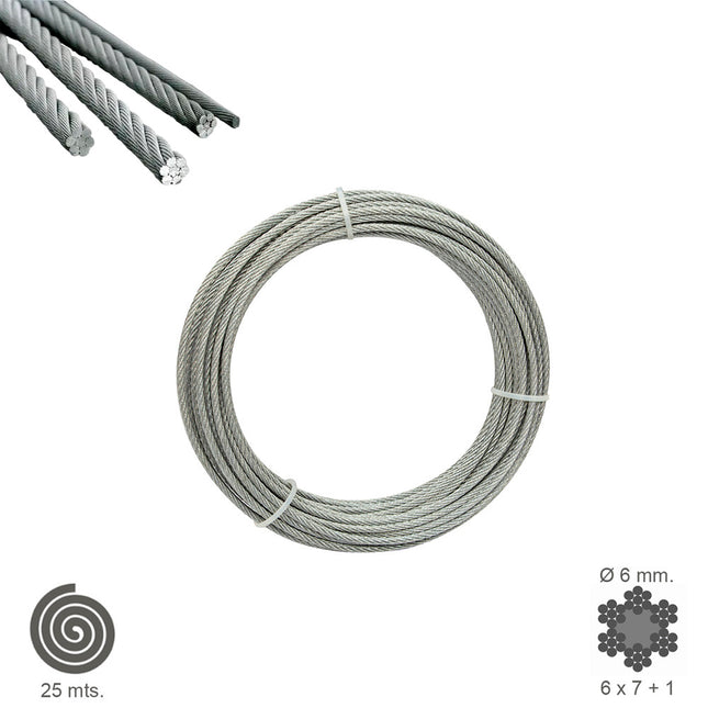 Cable galvanizado   6 mm. (rollo 25 metros) no elevacion