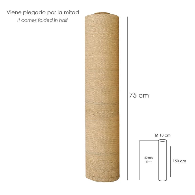 Malla sombreo rollo 1.5 x 50 metros, reduce radiación, protección jardín y terraza, regula temperatura, color beige