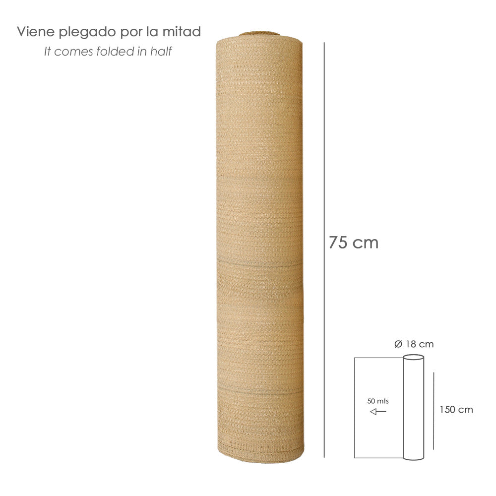 Rolo de tela de sombreamento 1,5 x 50 metros, reduz a radiação, protege o jardim e o terraço, regula a temperatura, cor bege