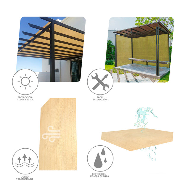 Malla sombreo rollo 1.5 x 50 metros, reduce radiación, protección jardín y terraza, regula temperatura, color beige