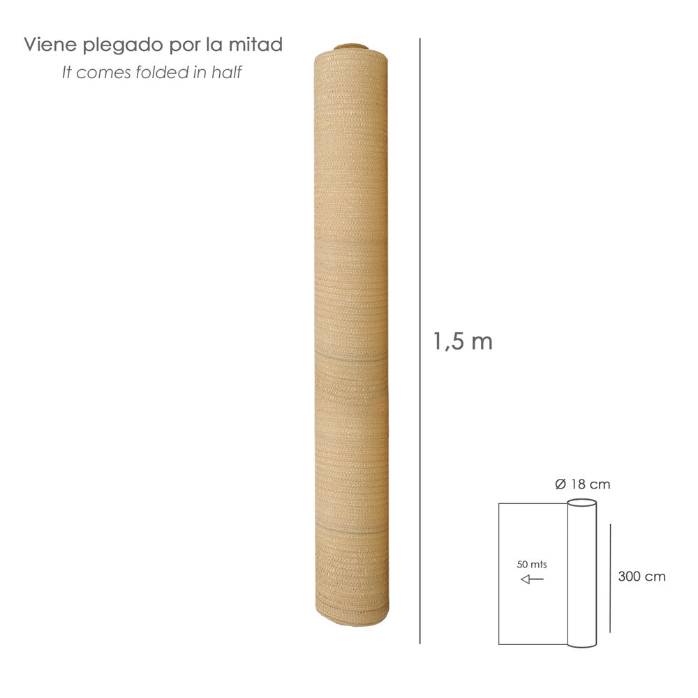 Rolo de tela de sombreamento 3,0 x 50 metros, reduz a radiação, protege o jardim e o terraço, regula a temperatura, cor bege