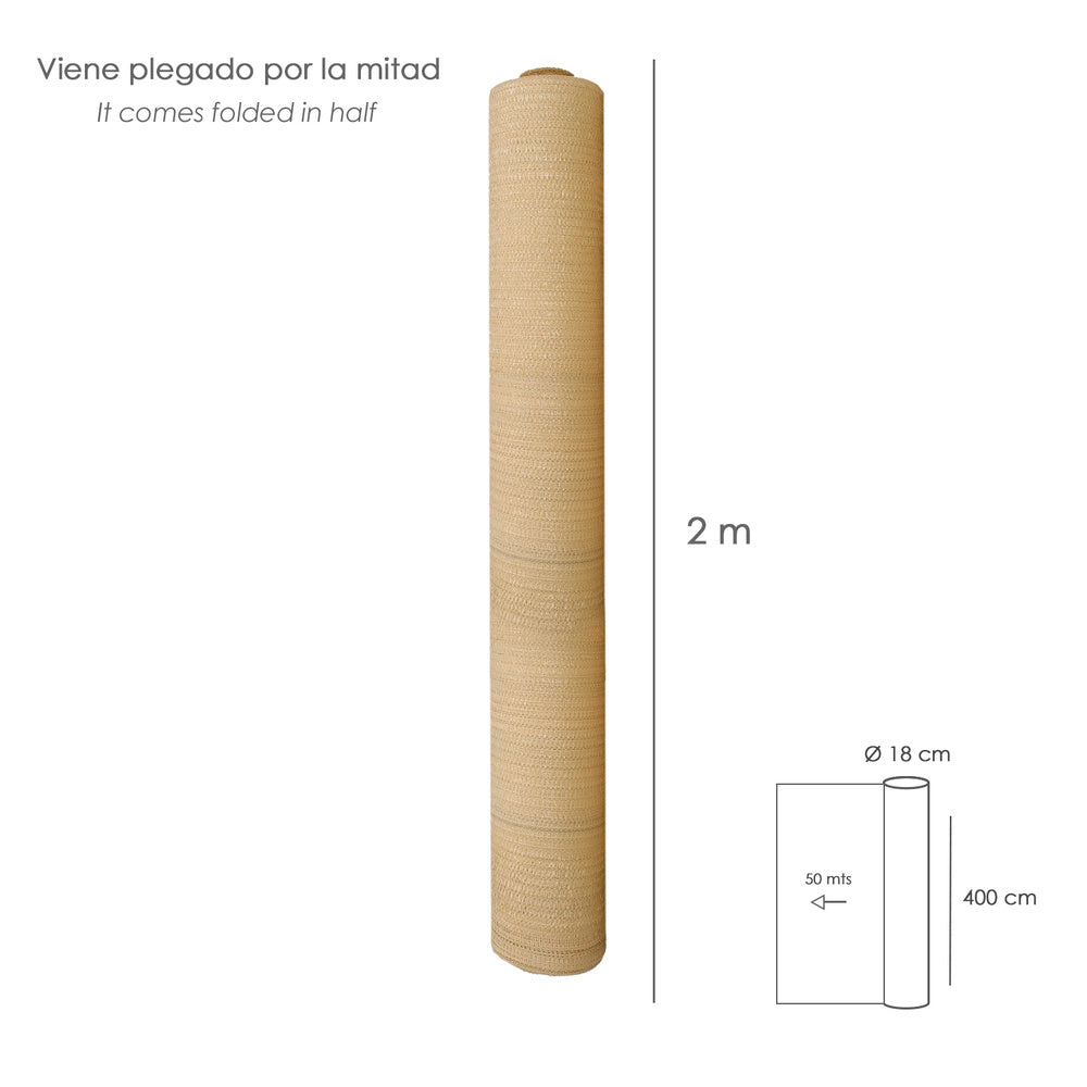 Tela de sombreamento em rolo de 4 x 50 metros, reduz a radiação, protege o jardim e o terraço, regula a temperatura, cor bege