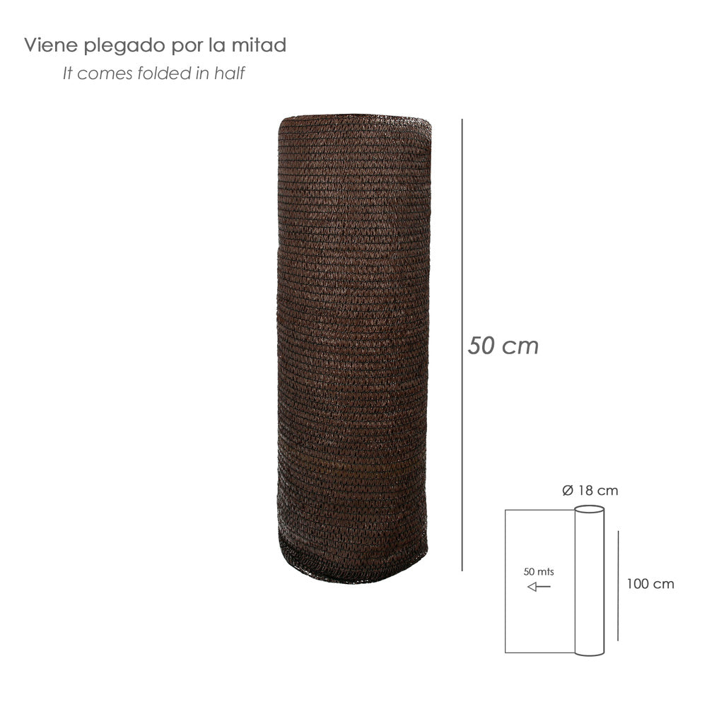 Rolo de tela de sombreamento 1 x 50 metros, reduz a radiação, protege o jardim e o terraço, regula a temperatura, cor castanha