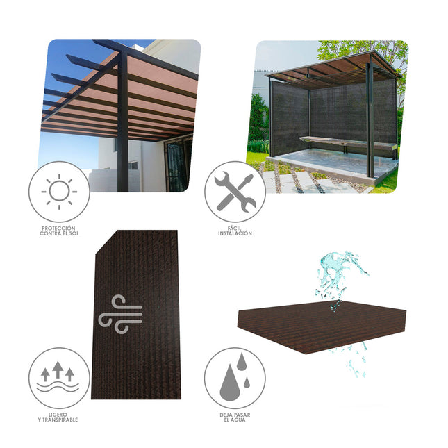 Malla sombreo rollo 1 x 50 metros, reduce radiación, protección jardín y terraza, regula temperatura, color marrón