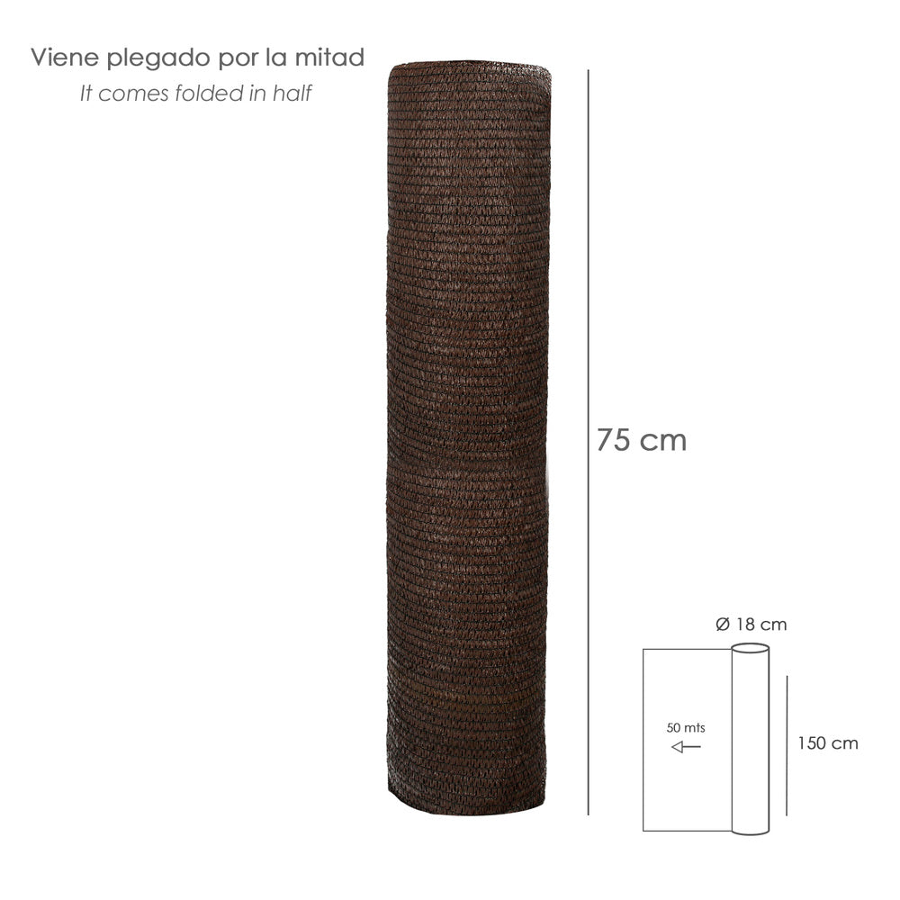 Rolo de tela de sombreamento 1,5 x 50 metros, reduz a radiação, protege o jardim e o terraço, regula a temperatura, cor castanha