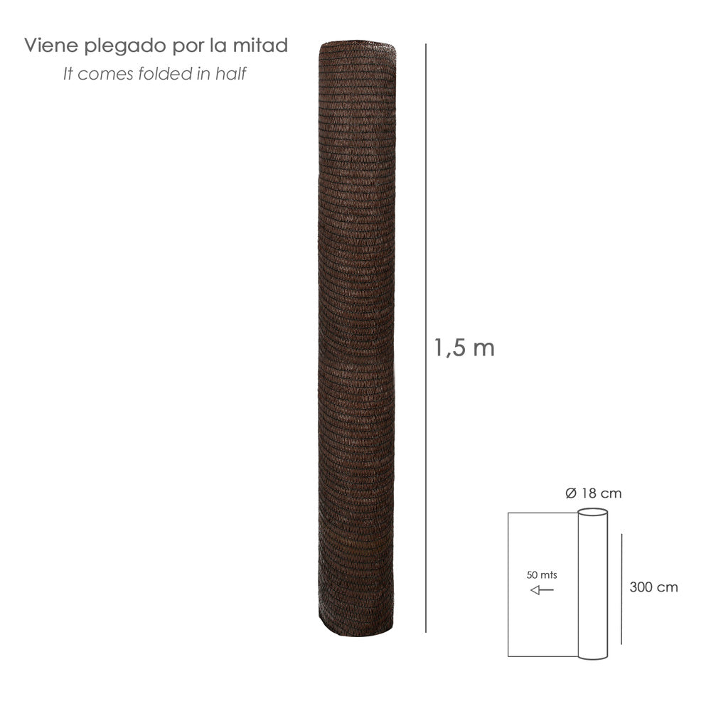 Rolo de tela de sombreamento 3,0 x 50 metros, reduz a radiação, protege o jardim e o terraço, regula a temperatura, cor castanha