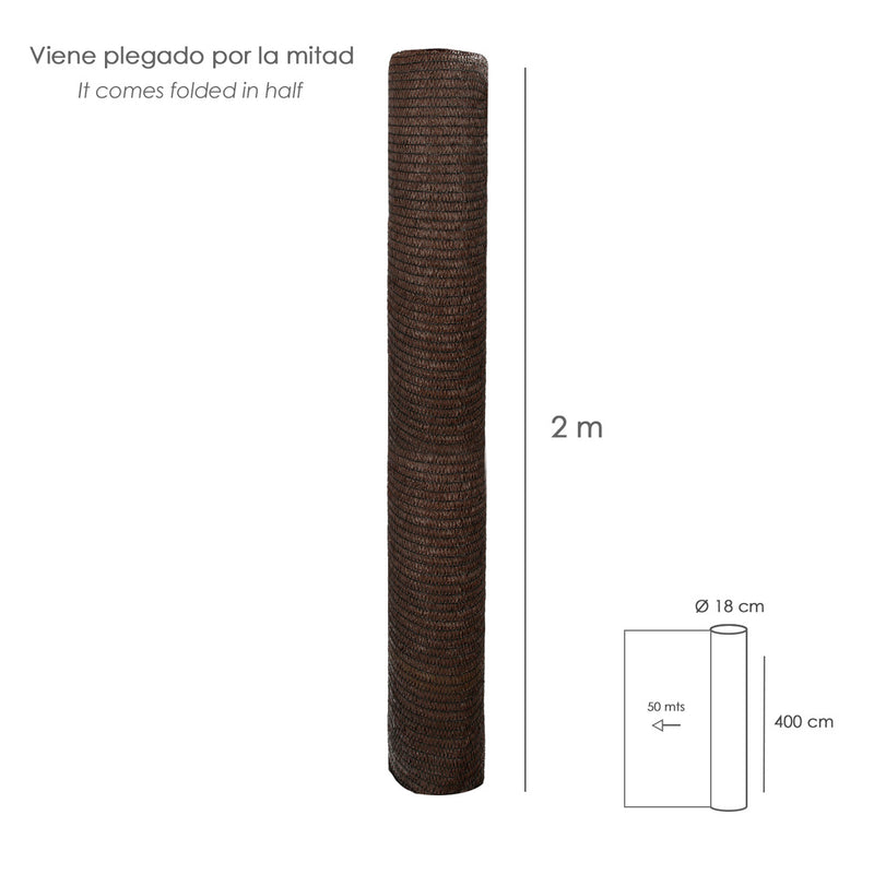 Malla sombreo rollo 4 x 50 metros, reduce radiación, protección jardín y terraza, regula temperatura, color marrón