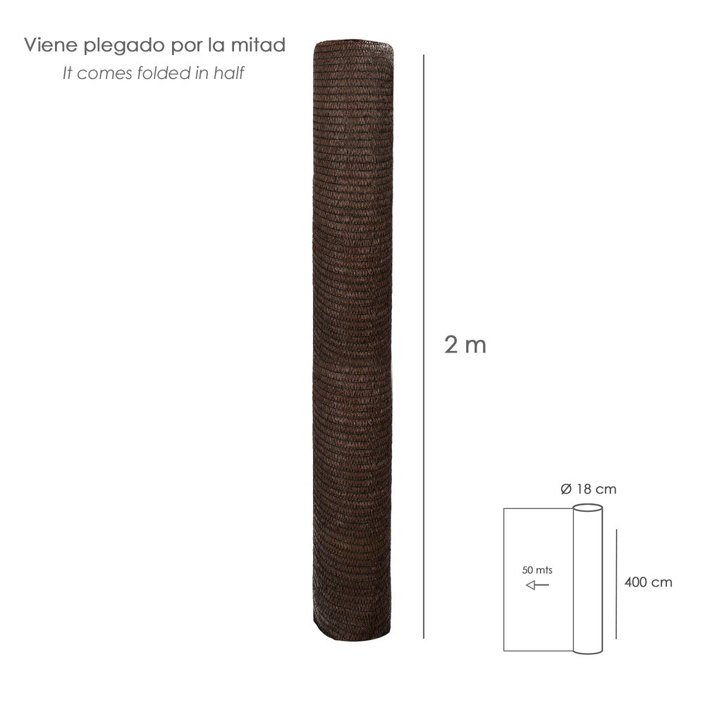 Tela de sombreamento em rolo de 4 x 50 metros, reduz a radiação, protege o jardim e o terraço, regula a temperatura, cor castanha.