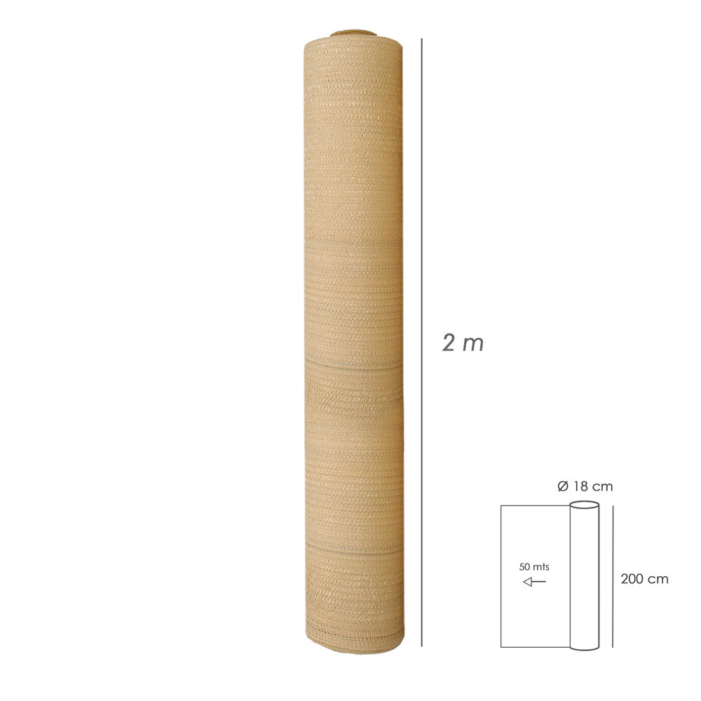 Rolo de tela de sombreamento 2 x 50 metros, reduz a radiação, protege o jardim e o terraço, regula a temperatura, cor bege