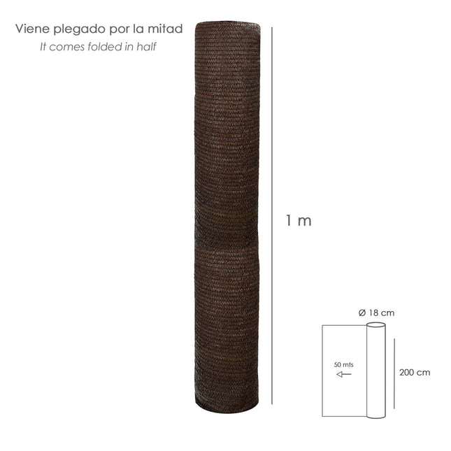 Malla sombreo rollo 2 x 50 metros, reduce radiación, protección jardín y terraza, regula temperatura, color marrón