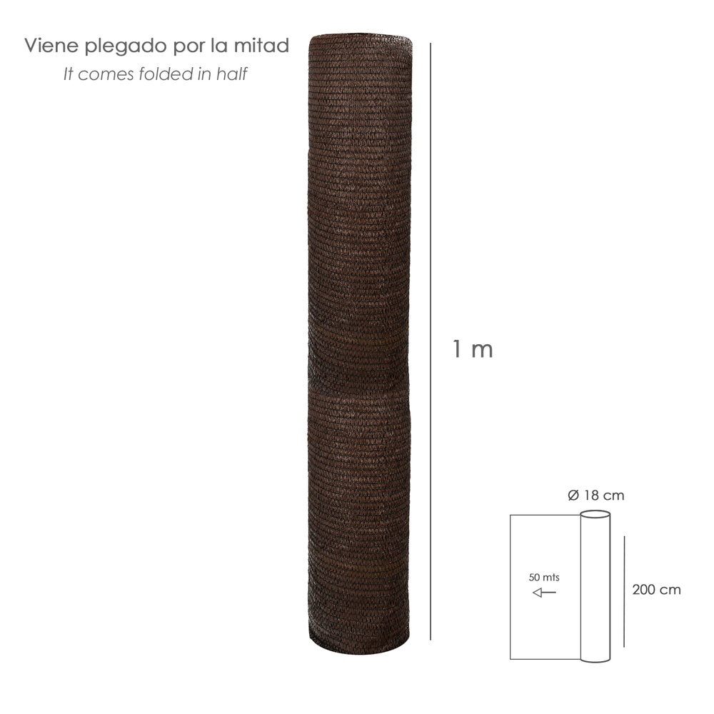 Rolo de tela de sombreamento 2 x 50 metros, reduz a radiação, protege o jardim e o terraço, regula a temperatura, cor castanha
