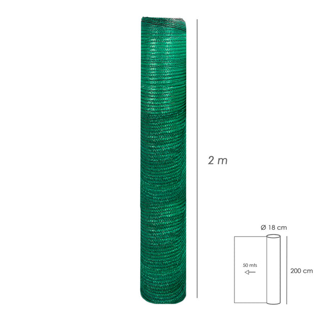 Malla sombreo rollo 2 x 50 metros, reduce radiación, protección jardín y terraza, regula temperatura, color verde claro
