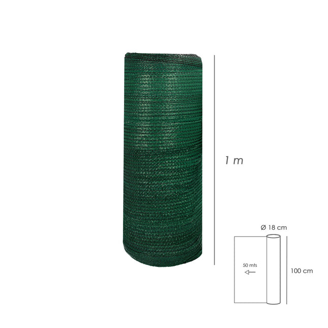 Malla sombreo rollo 1 x 50 metros, reduce radiación, protección jardín y terraza, regula temperatura, color verde claro