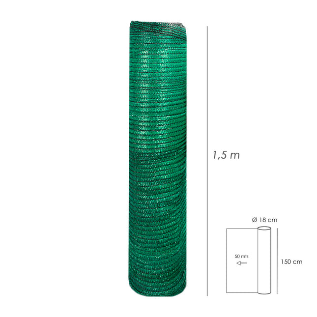 Malla sombreo rollo 1,5 x 50 metros, reduce radiación, protección jardín y terraza, regula temperatura, color verde claro