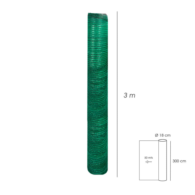 Malla sombreo rollo 3 x 50 metros, reduce radiación, protección jardín y terraza, regula temperatura, color verde claro