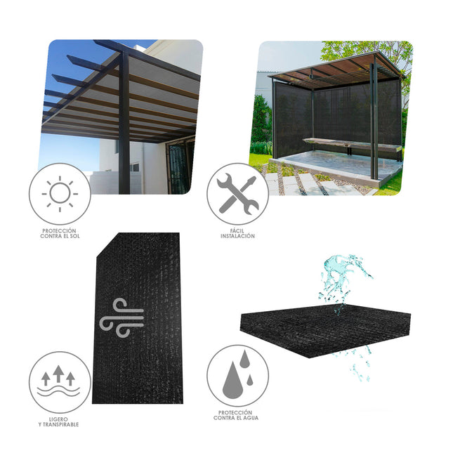 Malla sombreo negro 2,0 metros rollo 50 metros, reduce radiación, protección jardín y terraza, regula temperatura, color negro