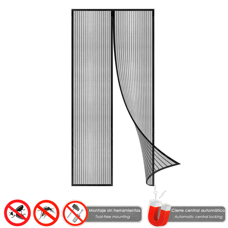 Cortina mosquitera para puertas con cierre central magnetico automático 120 x 240 (alt.) cm. color negro