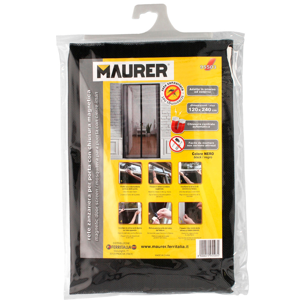 Magnetic Screen Door with Automatic Central Closure, 120 x 240 (H) cm, Black.