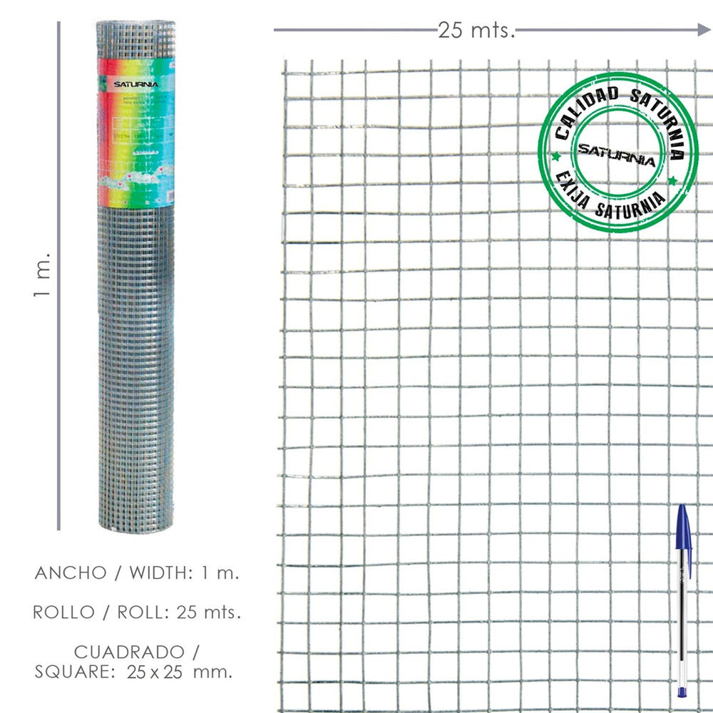 Galvanized welded mesh 25x25 / 1.60 / 100 cm hot-dip roll 25 meters.