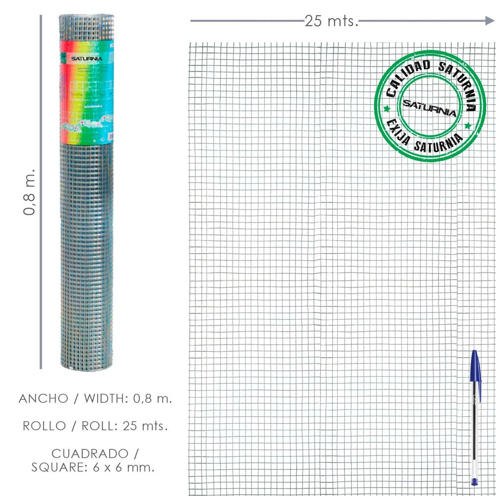 Galvanized welded mesh 6x6 / 80 cm roll 25 meters domestic use