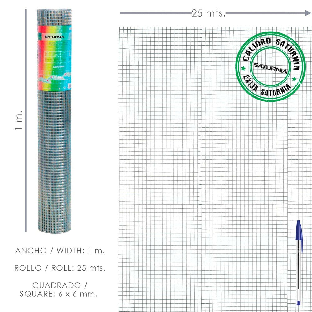 Galvanized welded mesh 6x6 / 100 cm roll 25 meters domestic use