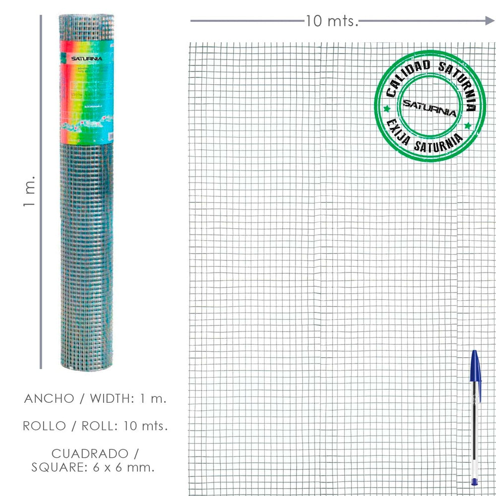 6x6 galvanized welded mesh / 100 cm 10-meter roll for domestic use