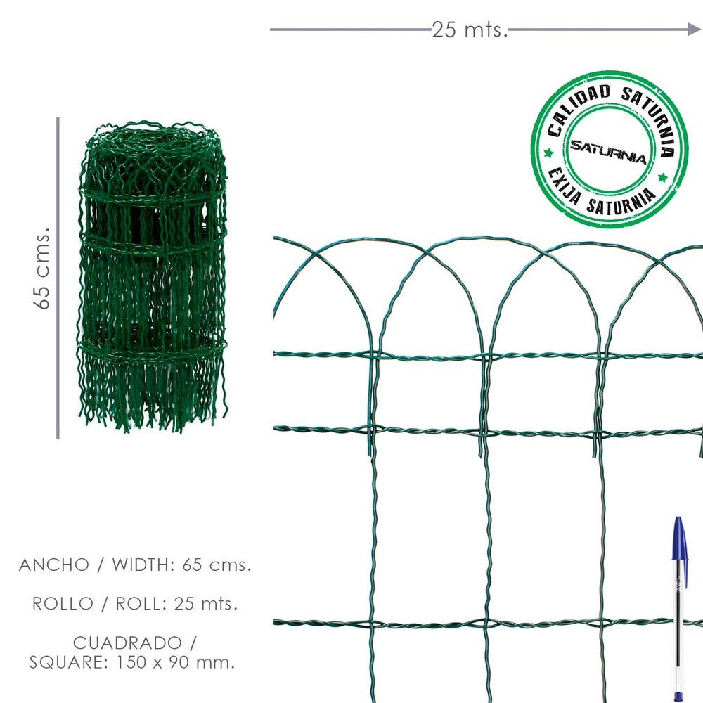 Plastic-coated welded mesh for residential use, 65 cm high, 25-meter roll