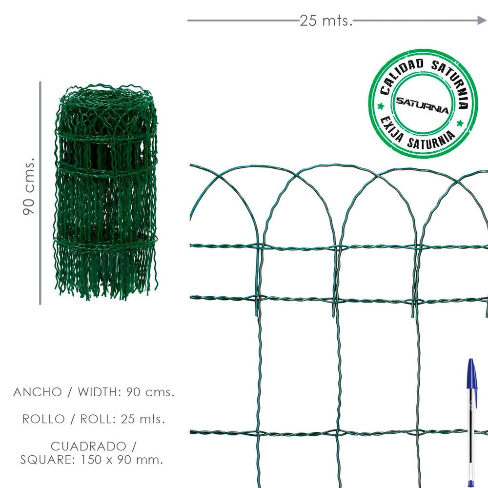 Plastic-coated welded wire mesh for residences, 90 cm high, 25-meter roll