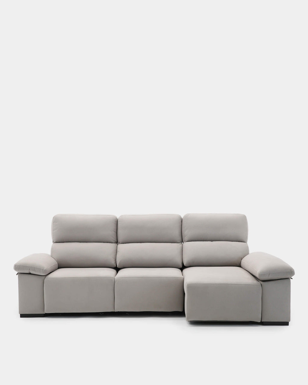 Sofá chaise longue cinzento de 3 lugares com design envolvente para sala de estar