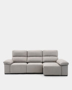 Sofá chaise longue cinzento de 3 lugares com design envolvente para sala de estar