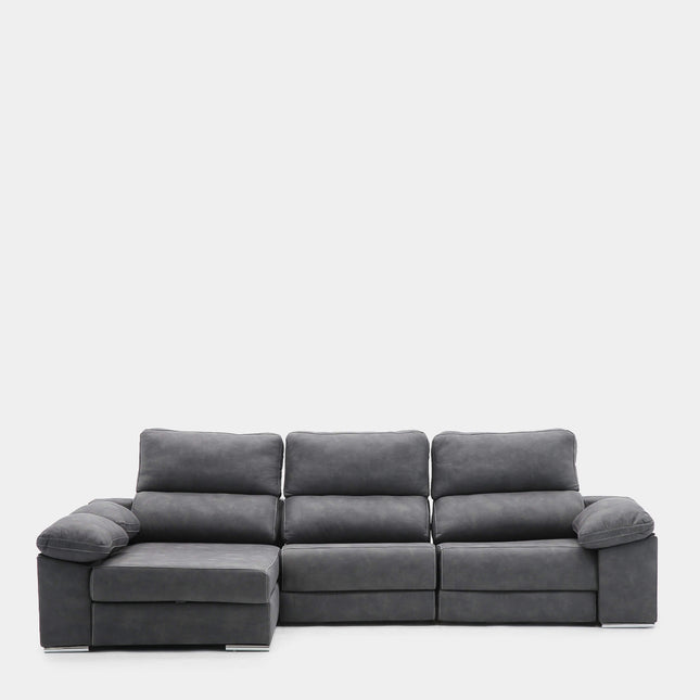 Sofá chaiselongue 4 plazas gris antimanchas | salón
