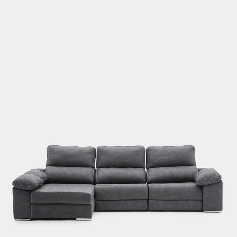 Sofá chaiselongue 4 plazas gris antimanchas | salón