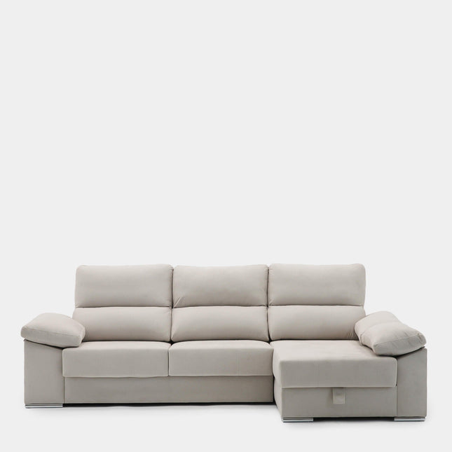 Sofá chaiselongue beige con asientos deslizantes 3 plazas