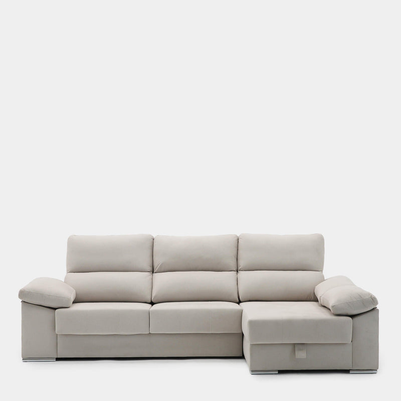 Sofá chaiselongue beige con asientos deslizantes 3 plazas