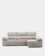 Chaise longue bege com bancos deslizantes, 3 lugares