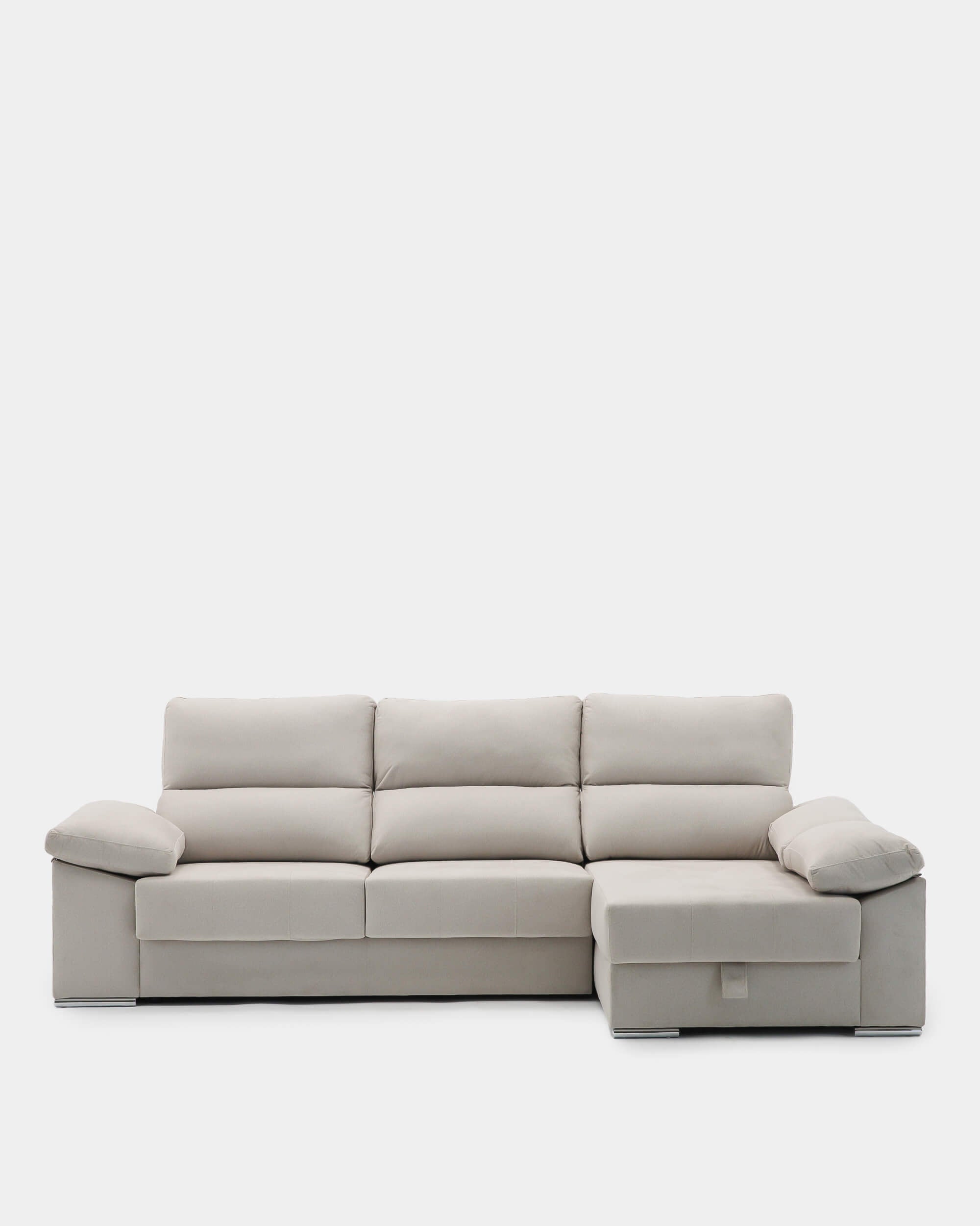 Sofá chaiselongue beige con asientos deslizantes 3 plazas